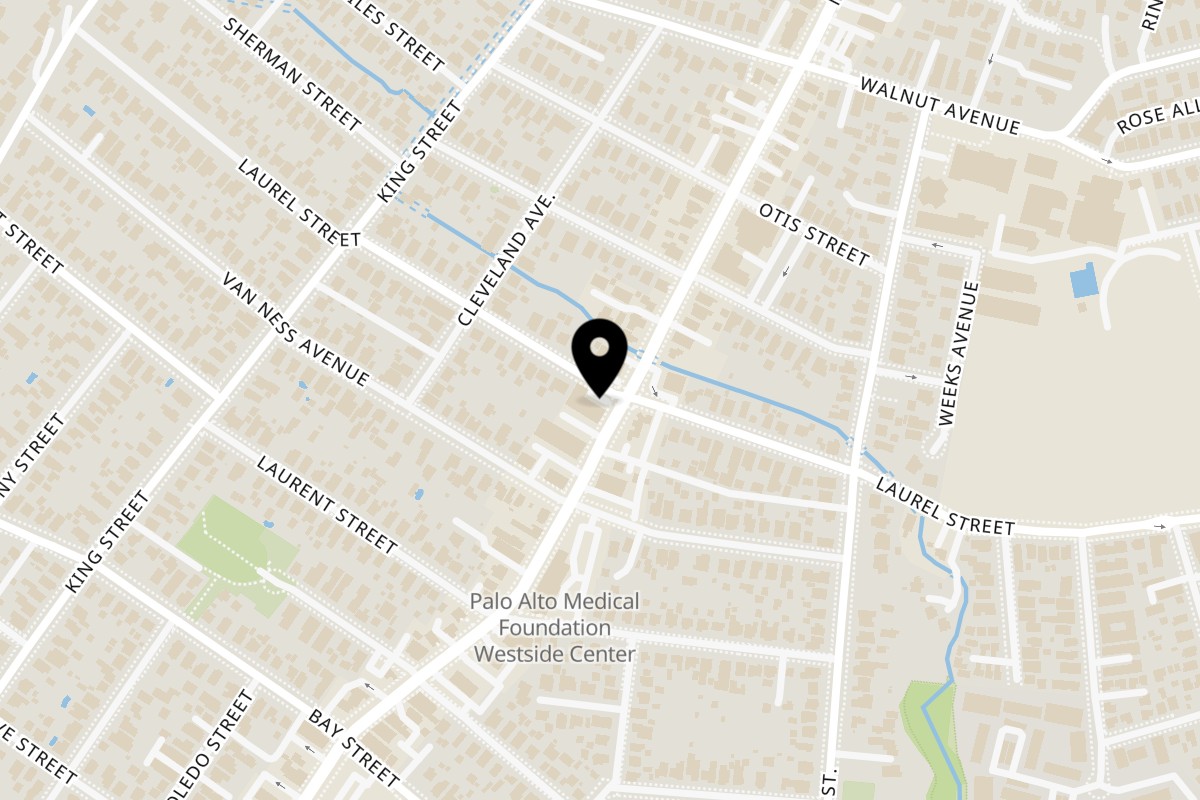 Map showing the location of The Real Taco on 1204 Mission St in Santa Cruz